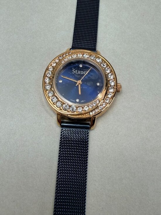 Stauer Crystal Bezel Blue Dial Ladies Watch Mesh Band Quartz main image 8